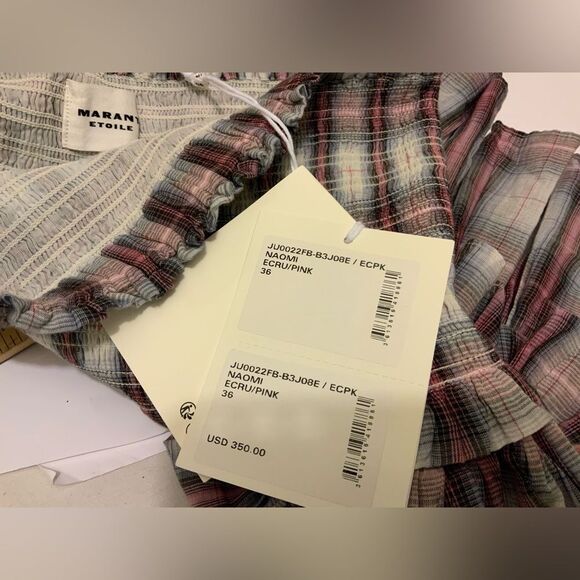 NWT Isabel Marant Naomi Mini Skirt size 36  Women's Smocked Plaid Check Printed - Picture 7 of 8